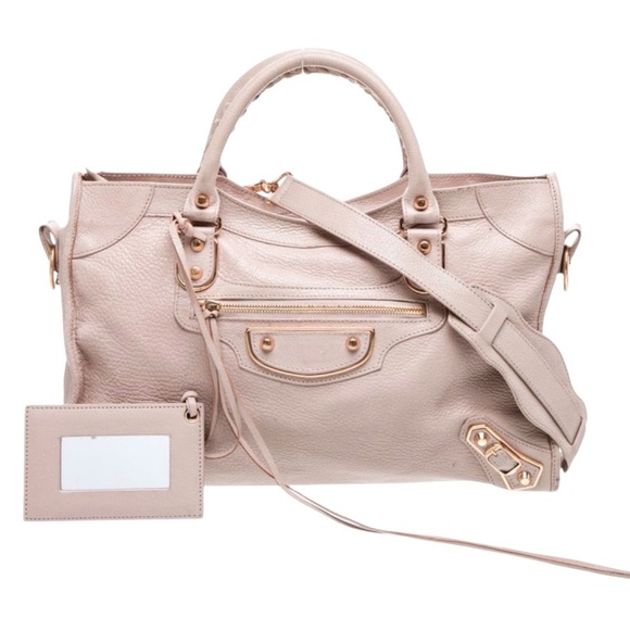 Balenciaga Handbags - Auth Balenciaga Medium City Bag Pale Blush Pink metallic Edge Classic Gold metal